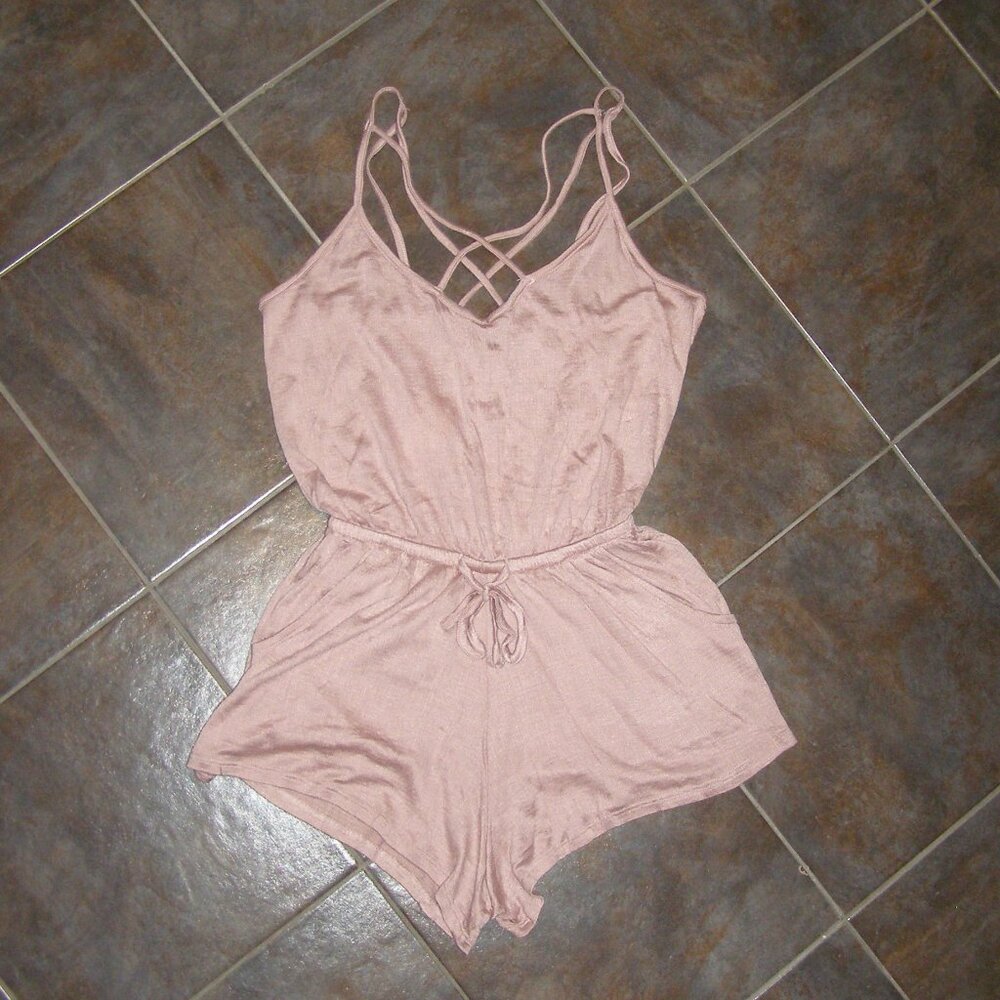 NEW size Small Derek Heart Womens Romper Strappy Mauve Sleeveless Knit Stretch